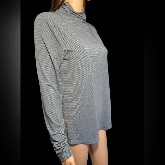 Toad & Co Pinstripe Turquoise Blue and Gray Turtleneck Size Small - Picture 13 of 14